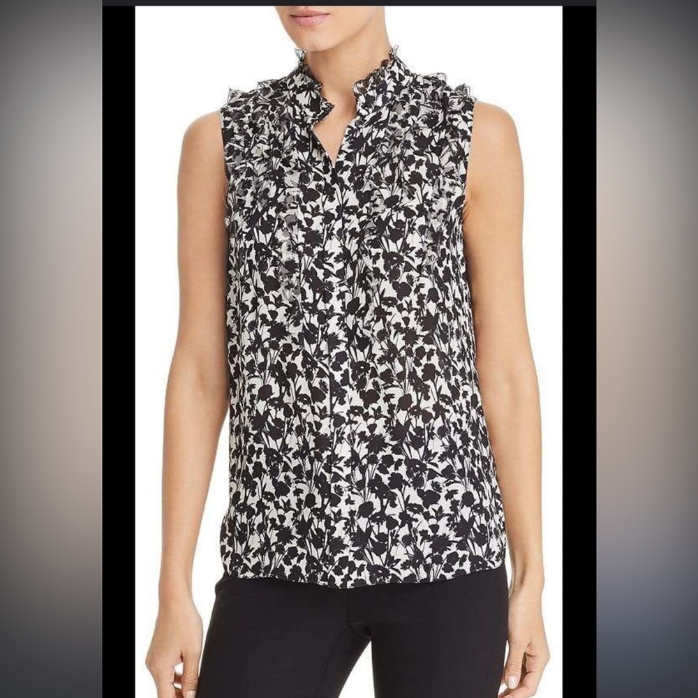 Elite Tahari 💯 Silk Black and White Floral Top XS